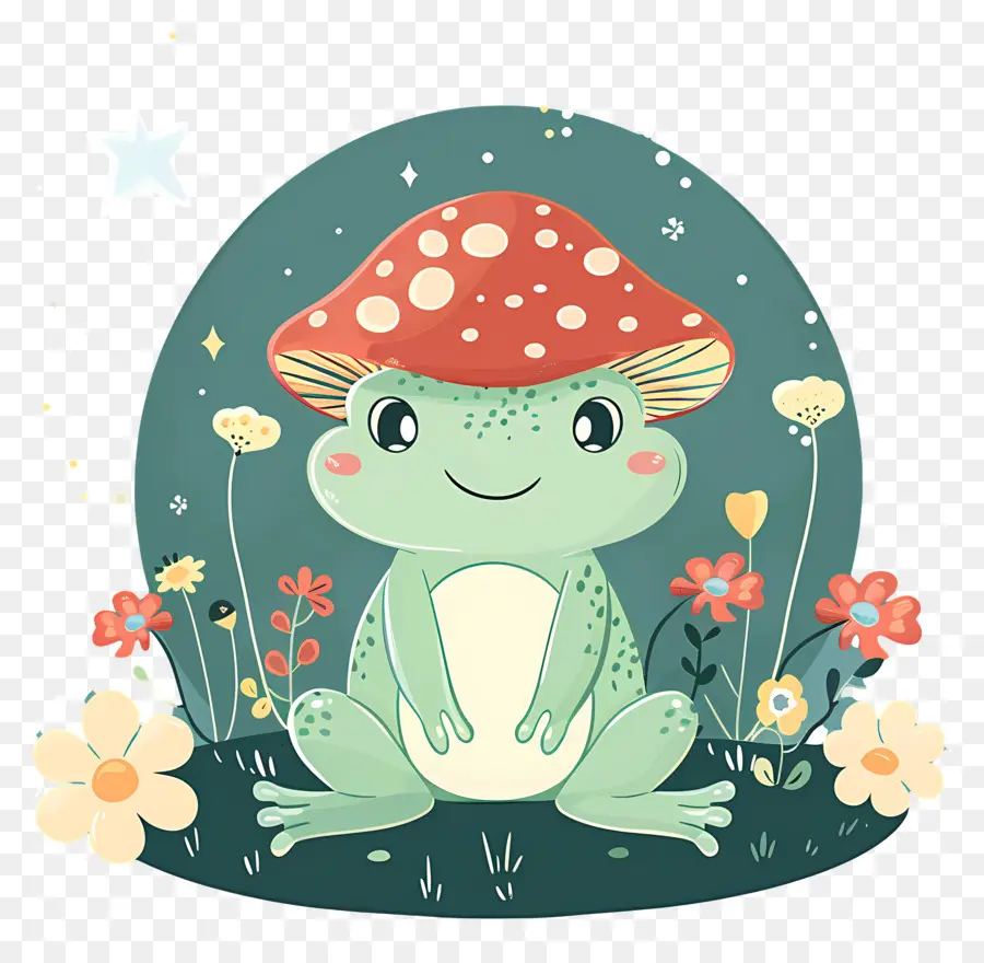 Grenouille Mignonne，Grenouille Avec Chapeau De Champignon PNG