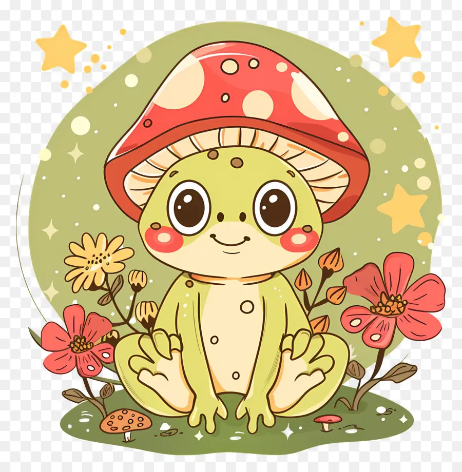 Grenouille Mignonne，Grenouille Avec Chapeau De Champignon PNG