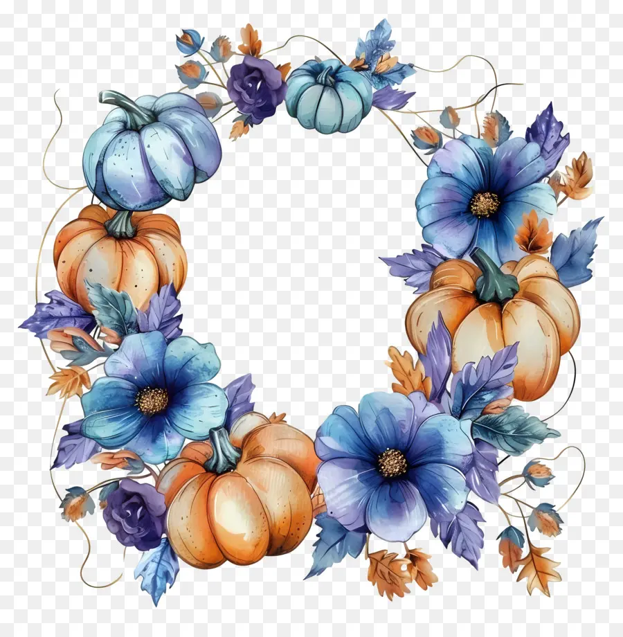 Couronne D'halloween，Couronne De Citrouille Florale PNG