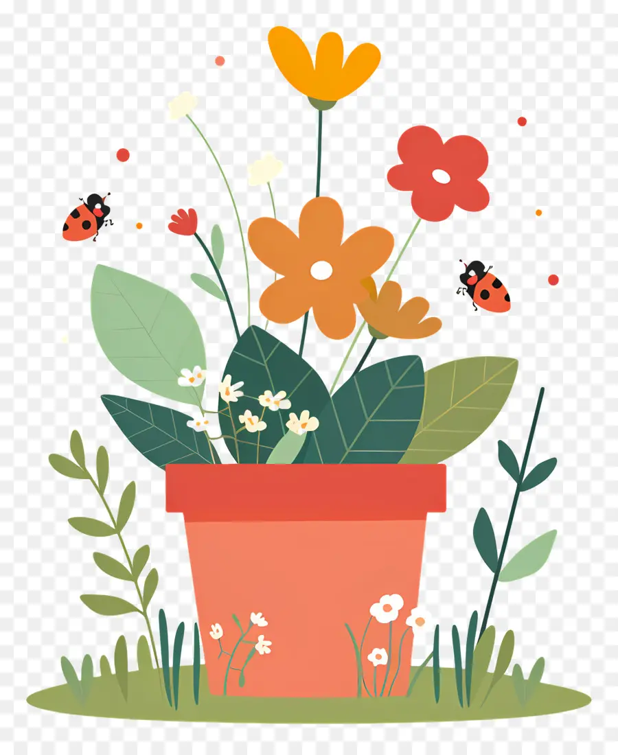 Pot De Fleur，Coccinelles PNG