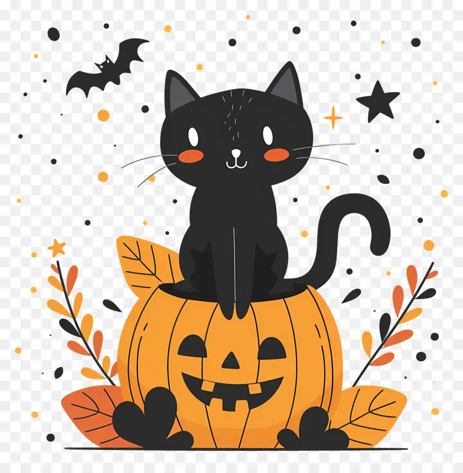 Chat D'halloween，Chat Noir Sur Citrouille PNG