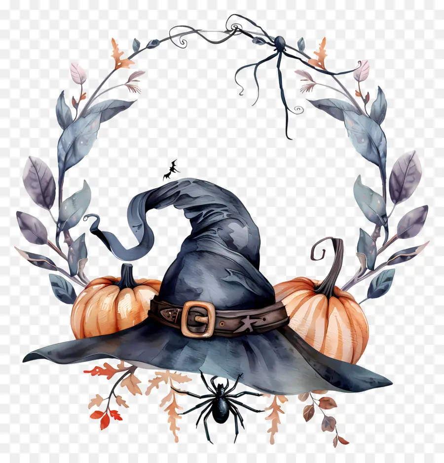 Couronne D'halloween，Citrouille Avec Chapeau De Sorcière PNG