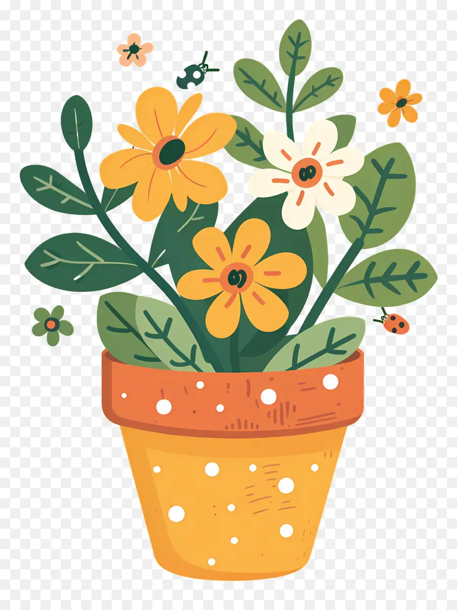 Pot De Fleur，Coccinelles PNG