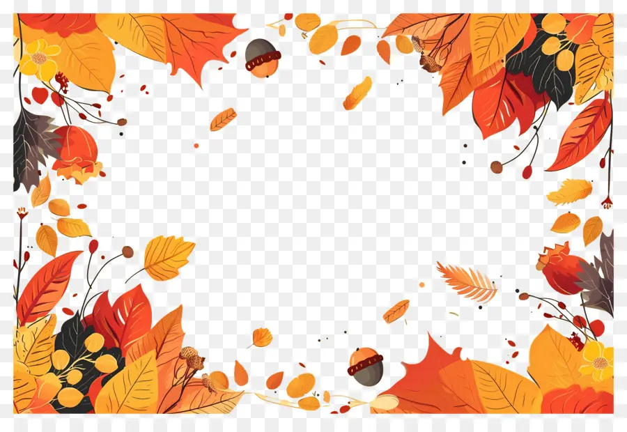 Cadre D'automne，Feuilles Et Glands Colorés PNG