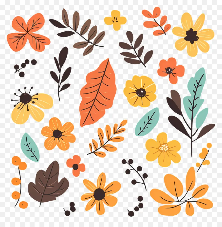 Fond D'automne，Motif Floral Et Feuilles PNG