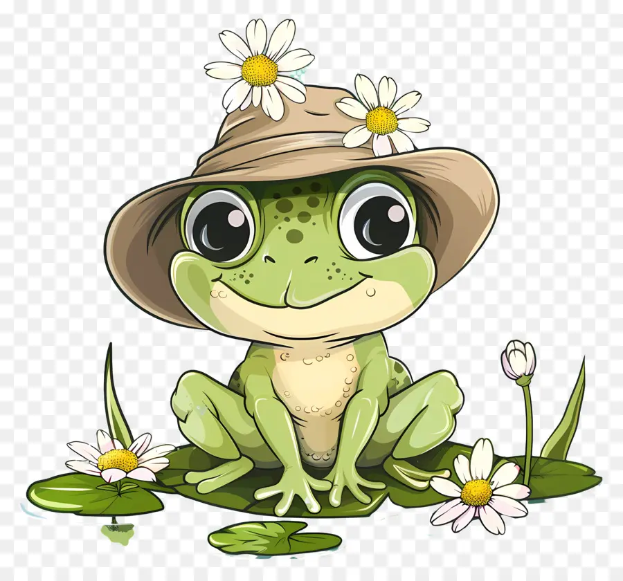 Grenouille Mignonne，Grenouille Avec Chapeau De Fleur PNG