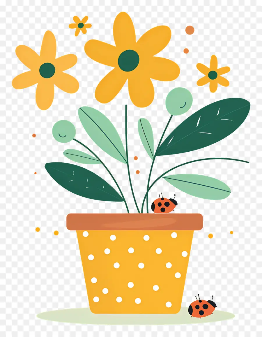 Pot De Fleur，Coccinelles PNG