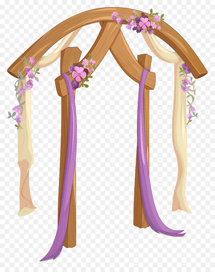 Arche De Mariage，Arche En Bois Avec Ruban Violet PNG