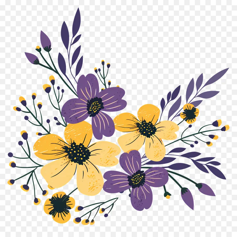 Coin Des Fleurs，Coin Floral Violet Et Jaune PNG