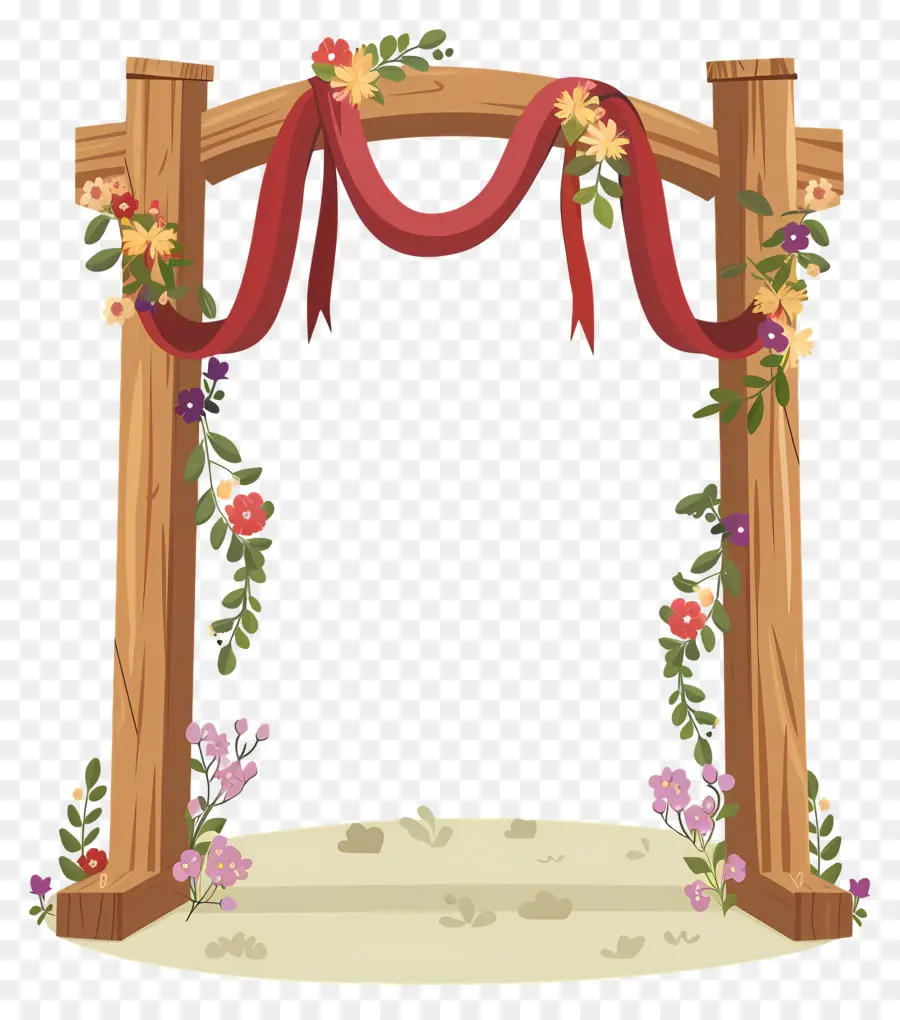 Arche De Mariage，Arche En Bois Avec Ruban Rouge PNG