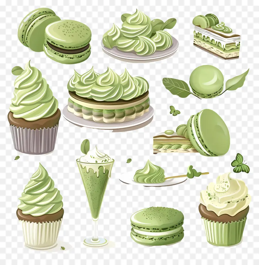 Desserts Au Matcha，Petits Gâteaux Verts PNG