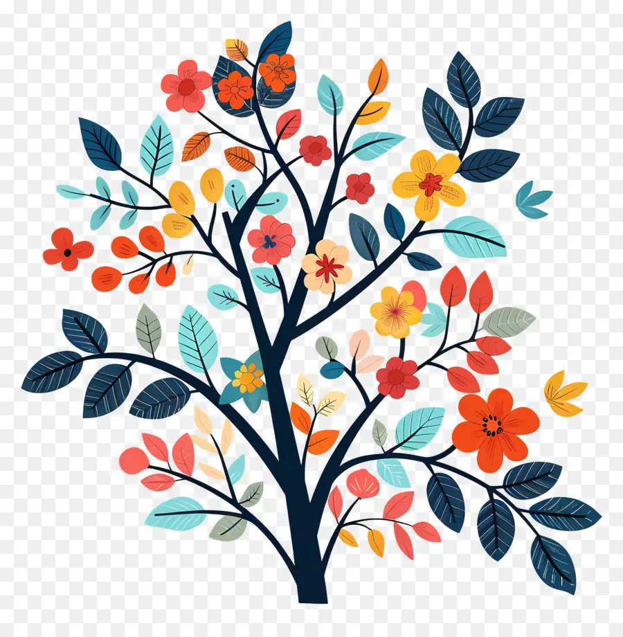 Arbre à Fleurs，Arbre Artistique Avec Des Fleurs PNG