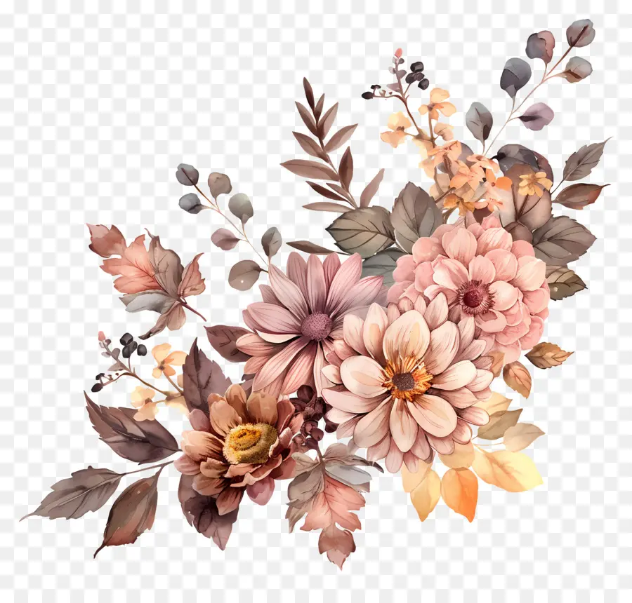 Fleurs D'automne，Fleurs Roses PNG