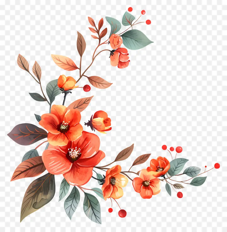 Fleurs D'automne，Fleurs Rouges Et Oranges PNG