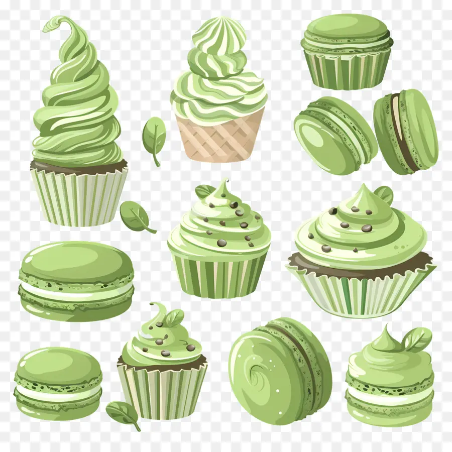 Desserts Au Matcha，Petits Gâteaux Verts PNG