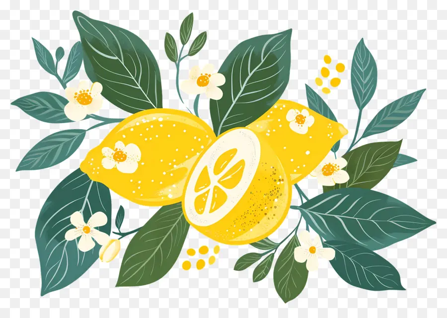 Citrons，Citron Et Fleurs PNG