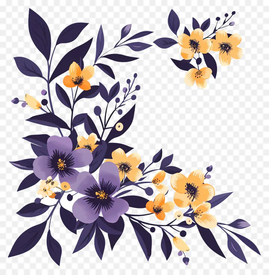 Coin Des Fleurs，Coin Floral Violet Et Jaune PNG