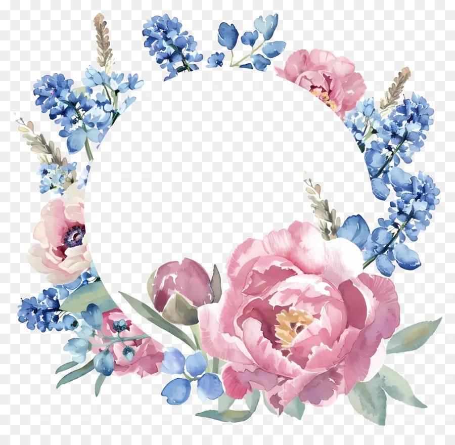 Cercle De Fleurs，Fleurs Roses Et Bleues PNG