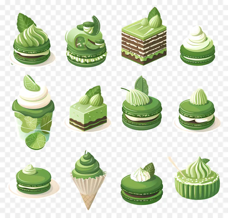 Desserts Au Matcha，Pâtisseries Vertes PNG