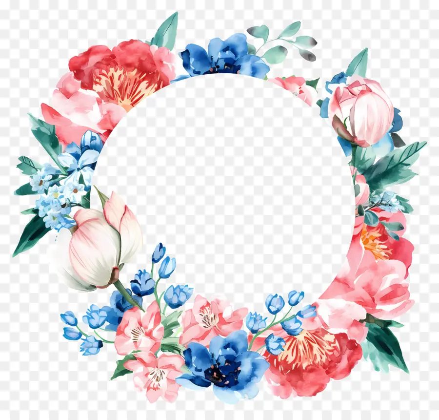 Cercle De Fleurs，Fleurs Roses Et Bleues PNG