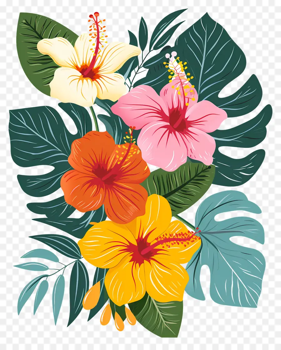 Fleurs Tropicales，Conception Florale Tropicale PNG