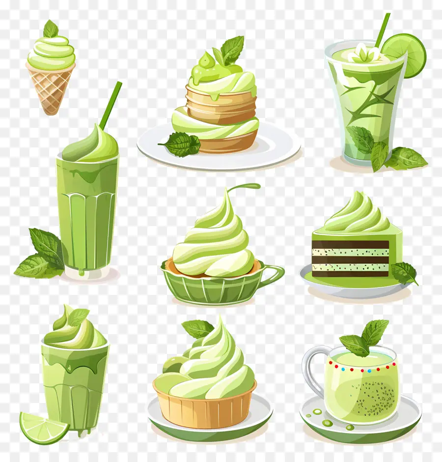 Desserts Au Matcha，Desserts Et Boissons Verts PNG