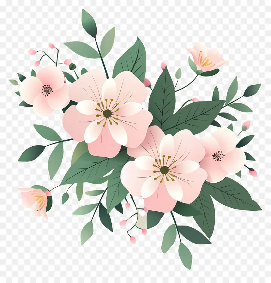 Fleurs Roses，Feuilles PNG