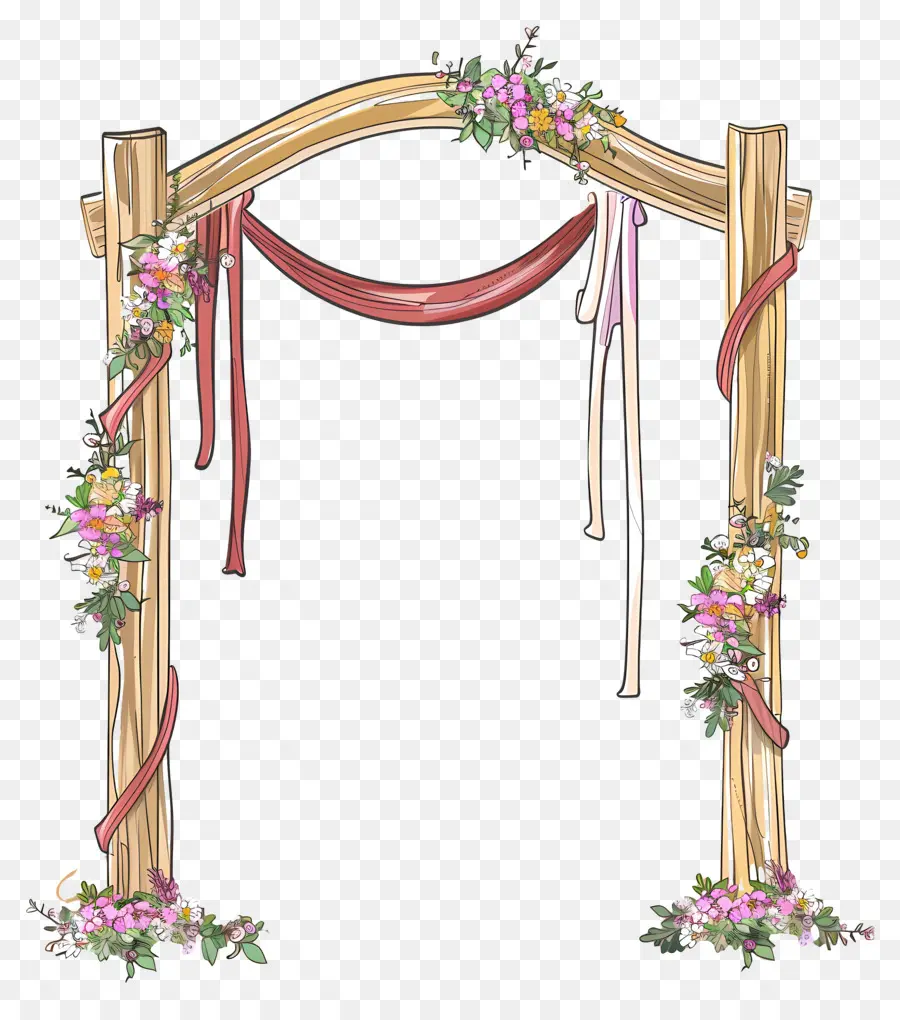 Arche De Mariage，Arche En Bois Avec Ruban Rouge PNG