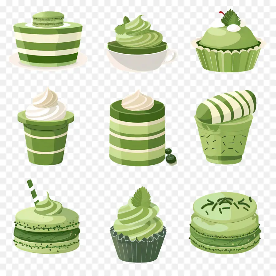 Desserts Au Matcha，Petits Gâteaux Verts PNG