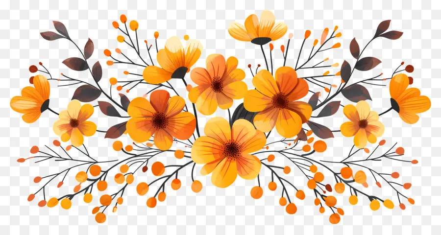 Fleurs D'automne，Fleurs Jaunes Et Oranges PNG