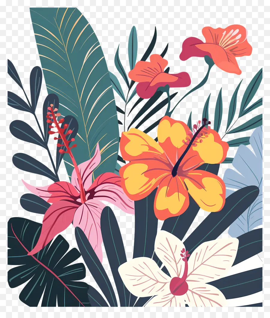 Fleurs Tropicales，Conception Florale Tropicale PNG