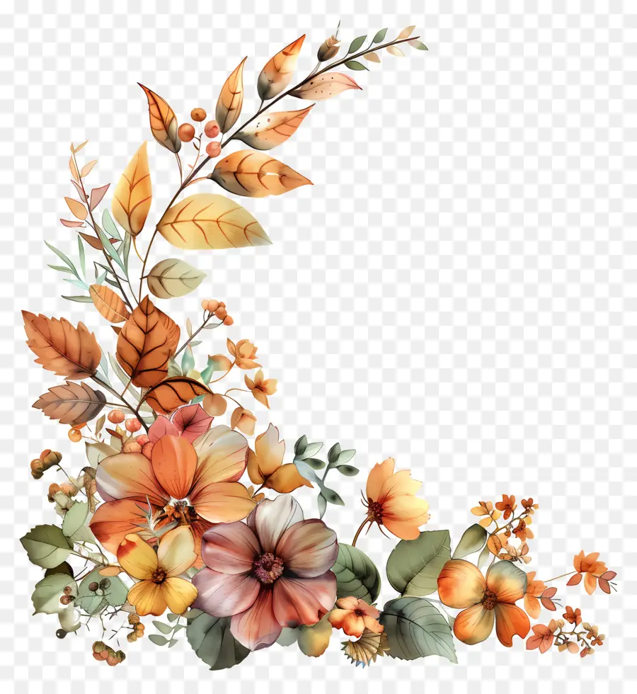 Fleurs D'automne，Fleurs Rouges Et Oranges PNG