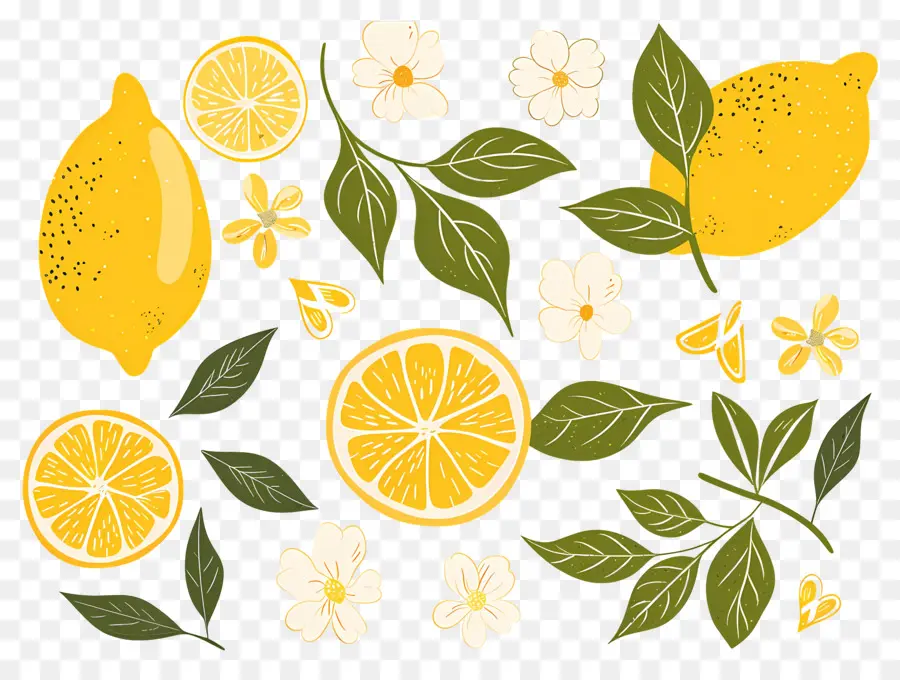 Citrons，Citron Et Fleurs PNG