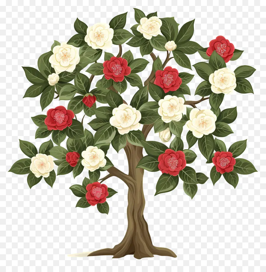 Arbre à Fleurs，Arbre à Fleurs Rouges Et Blanches PNG