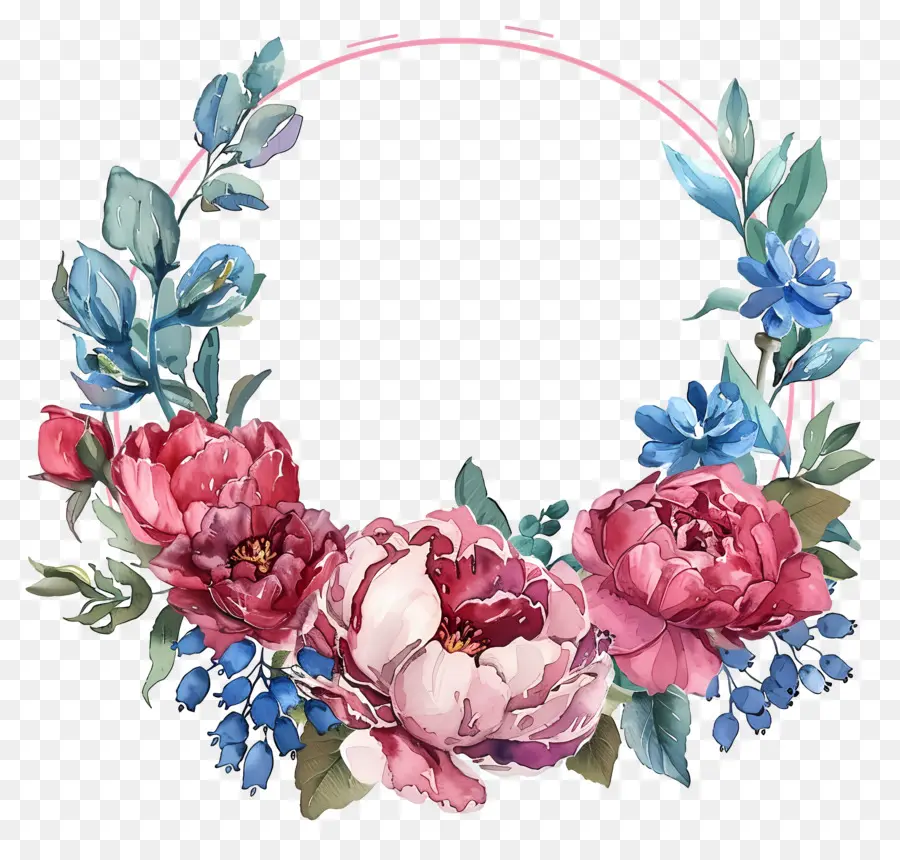 Cercle De Fleurs，Fleurs Roses Et Bleues PNG