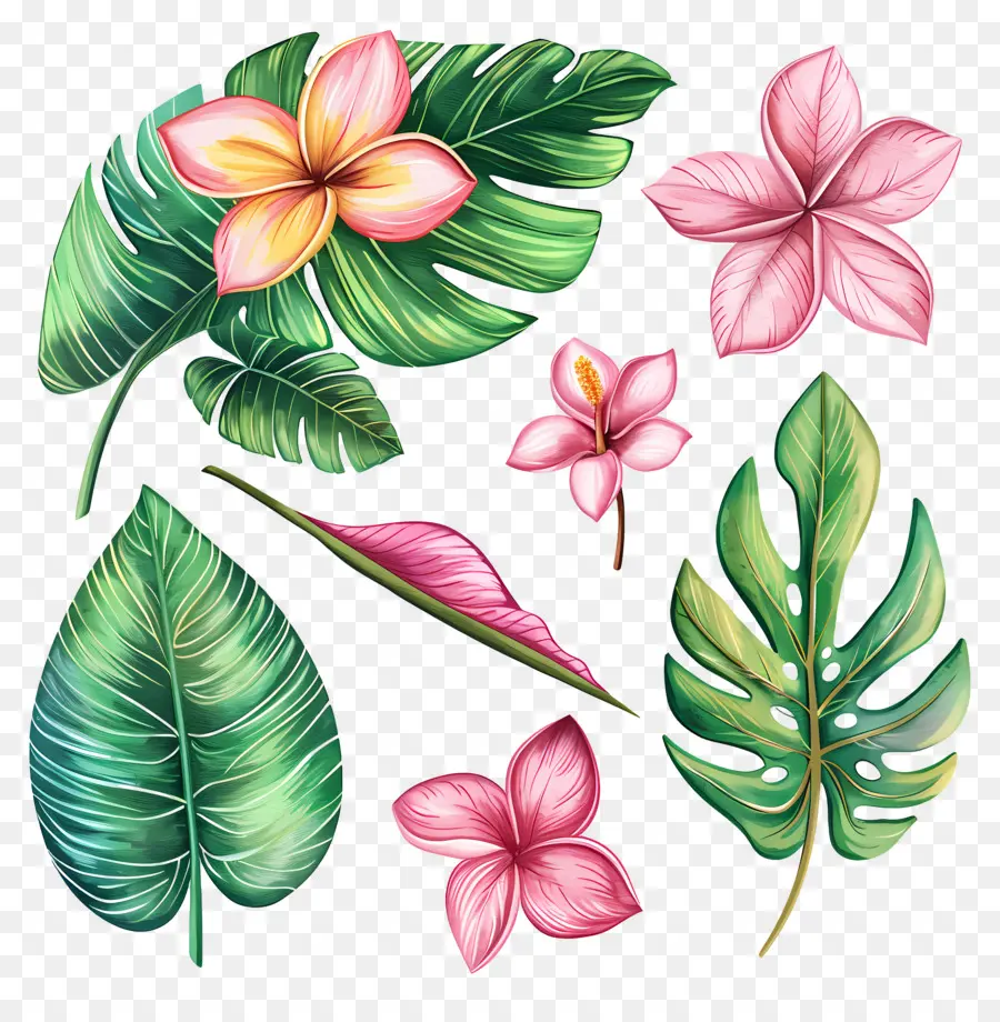 Fleurs Tropicales，Fleurs Et Feuilles Tropicales PNG