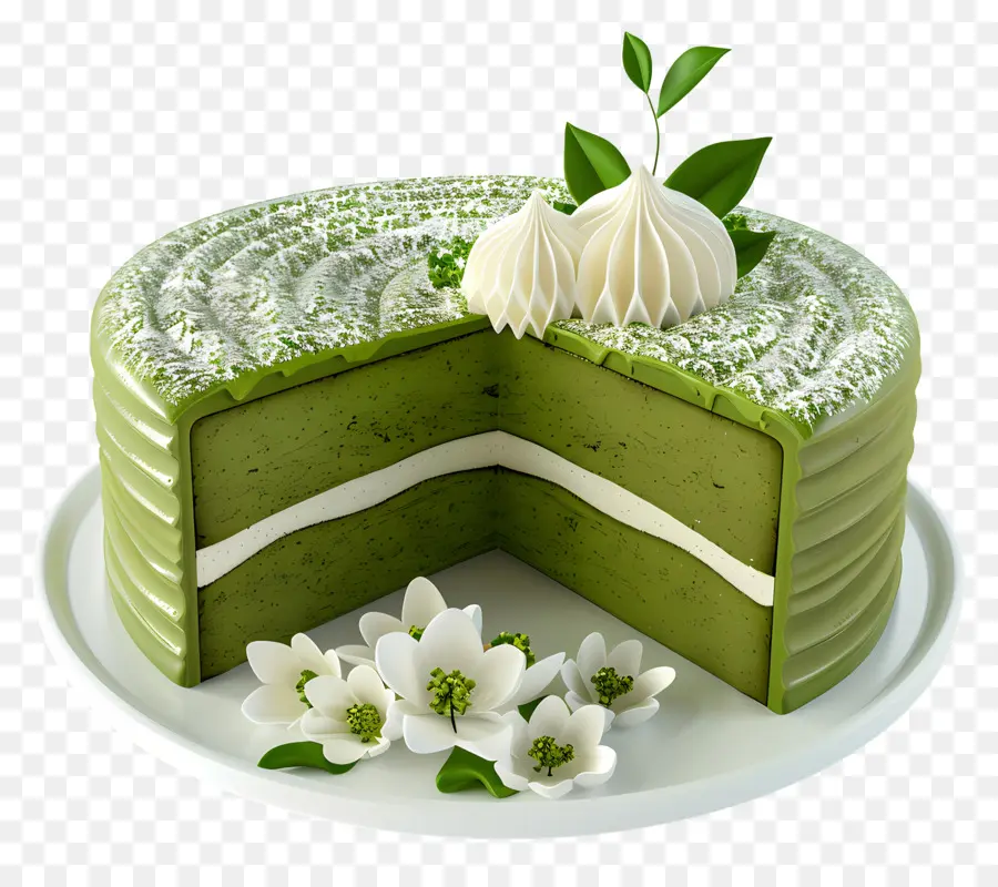 Gâteau 3d，Gâteau Vert Avec Des Fleurs PNG