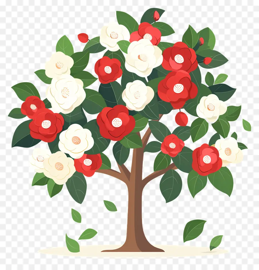 Arbre à Fleurs，Arbre à Fleurs Rouges Et Blanches PNG