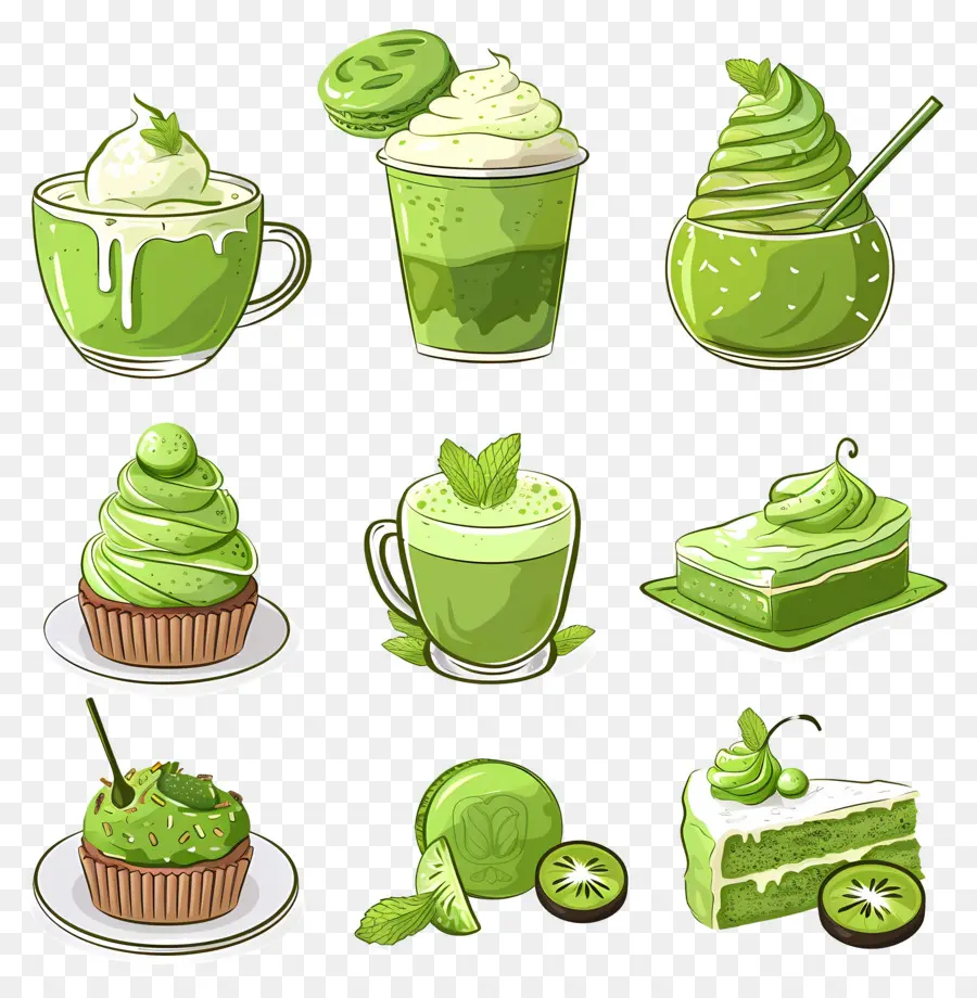 Desserts Au Matcha，Desserts Et Boissons Verts PNG