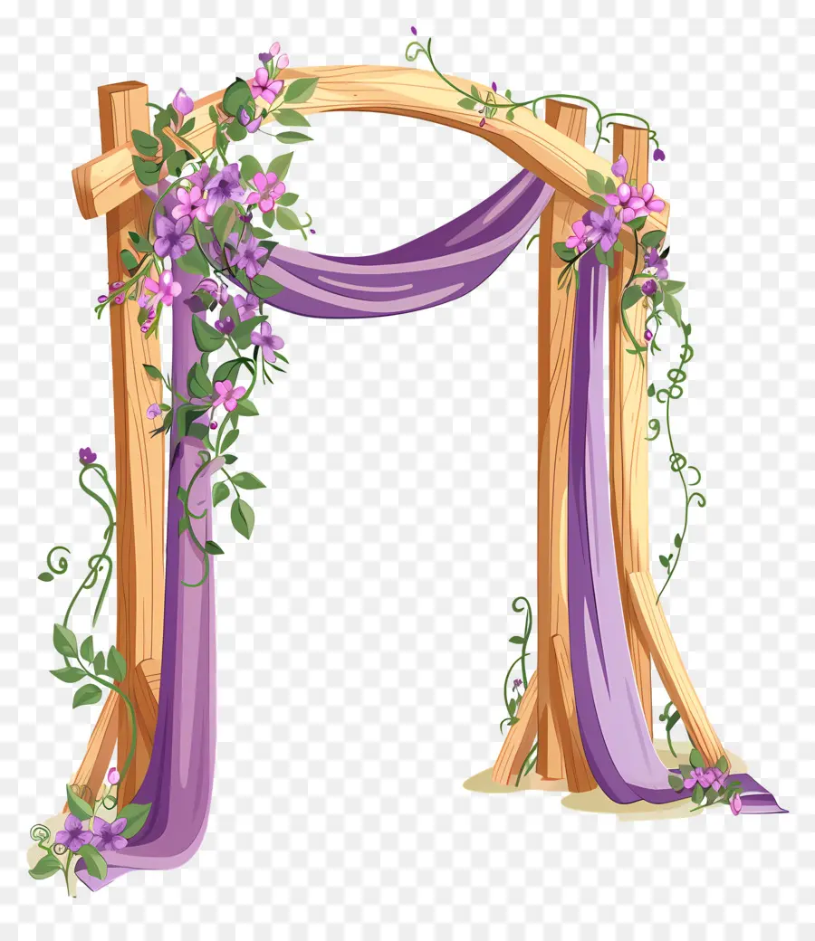 Arche De Mariage，Arche En Bois Avec Rideaux Violets PNG