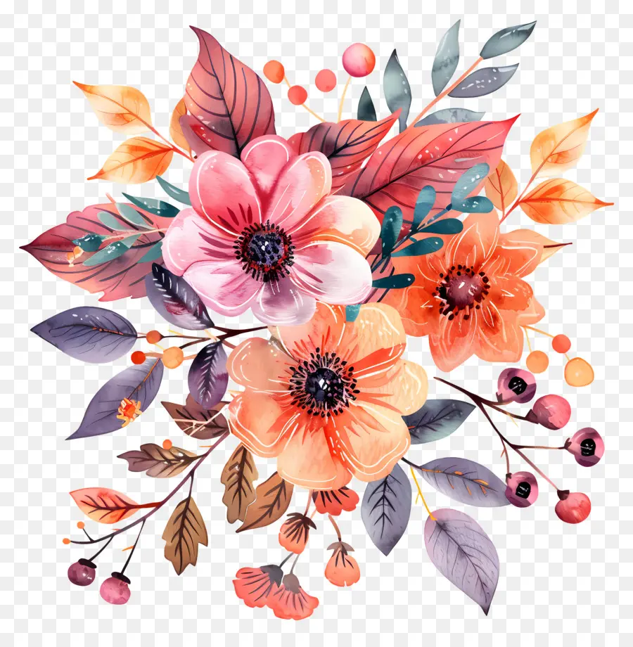 Fleurs D'automne，Fleurs Roses PNG