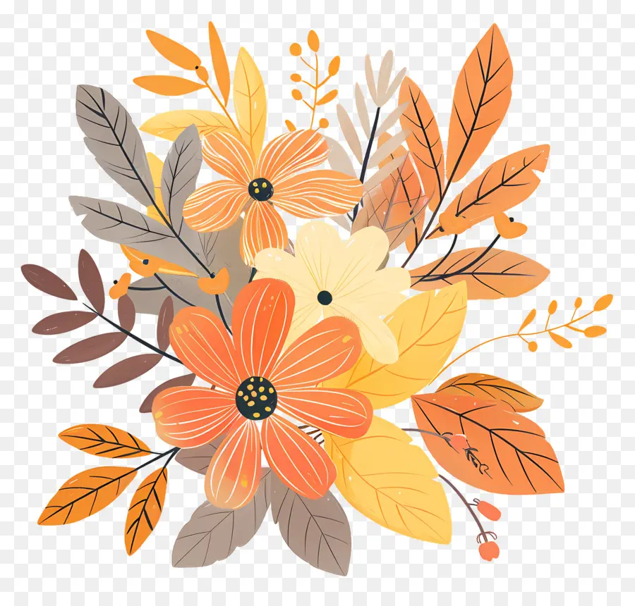 Fleurs D'automne，Fleurs Orange Et Jaunes PNG