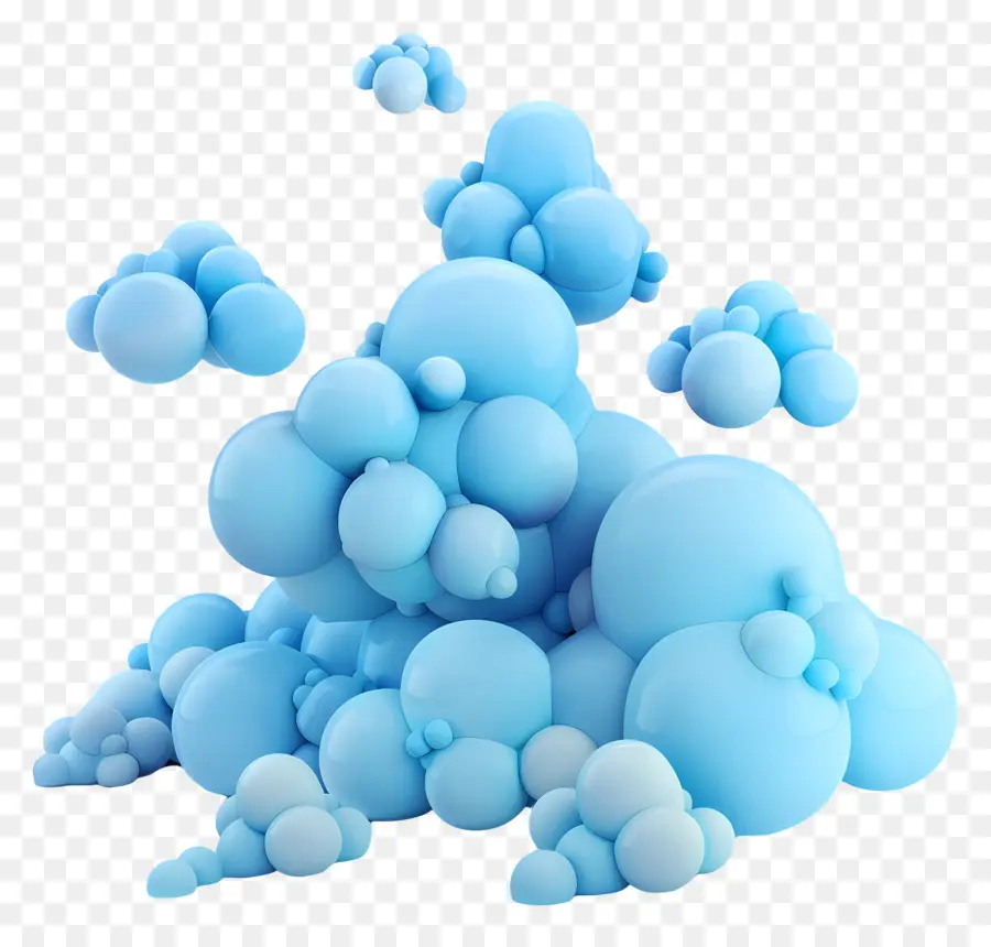 Nuage Animé，Bulles Bleues PNG