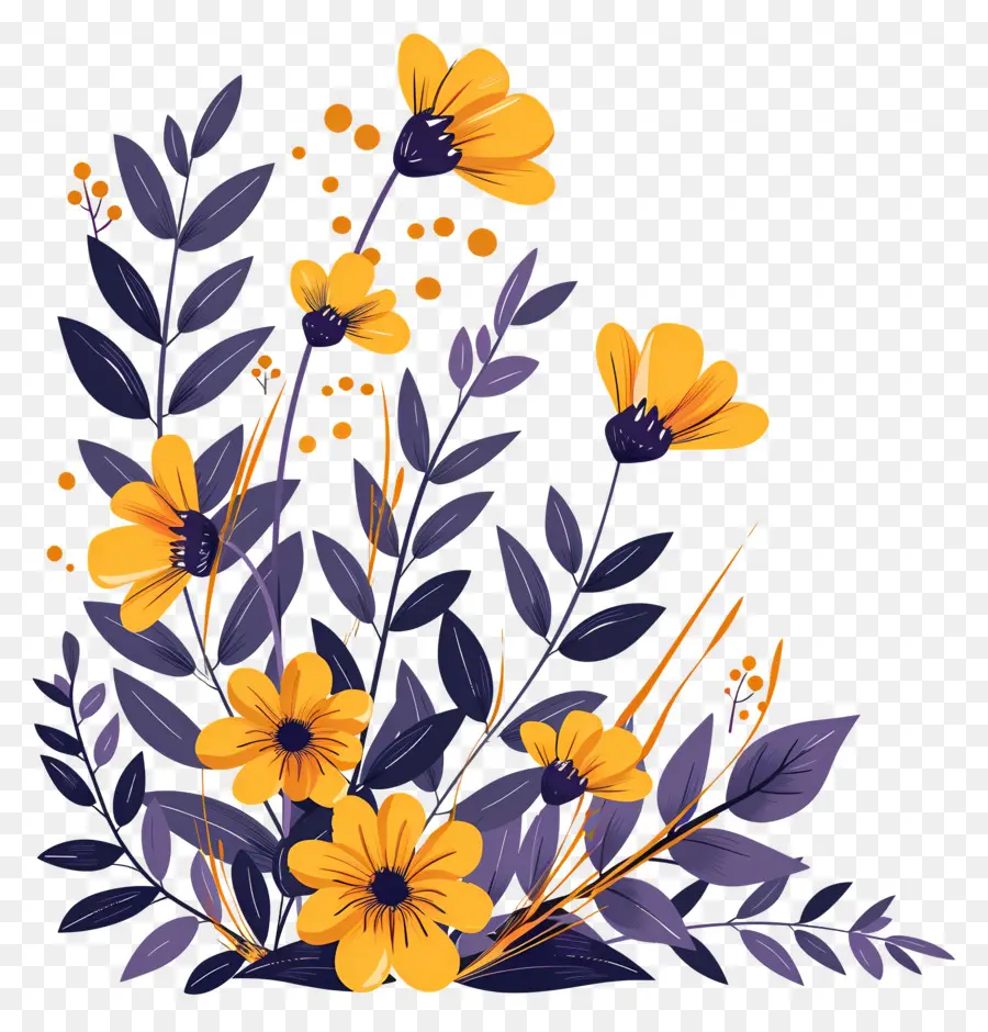 Coin Des Fleurs，Composition Florale Violette Et Jaune PNG