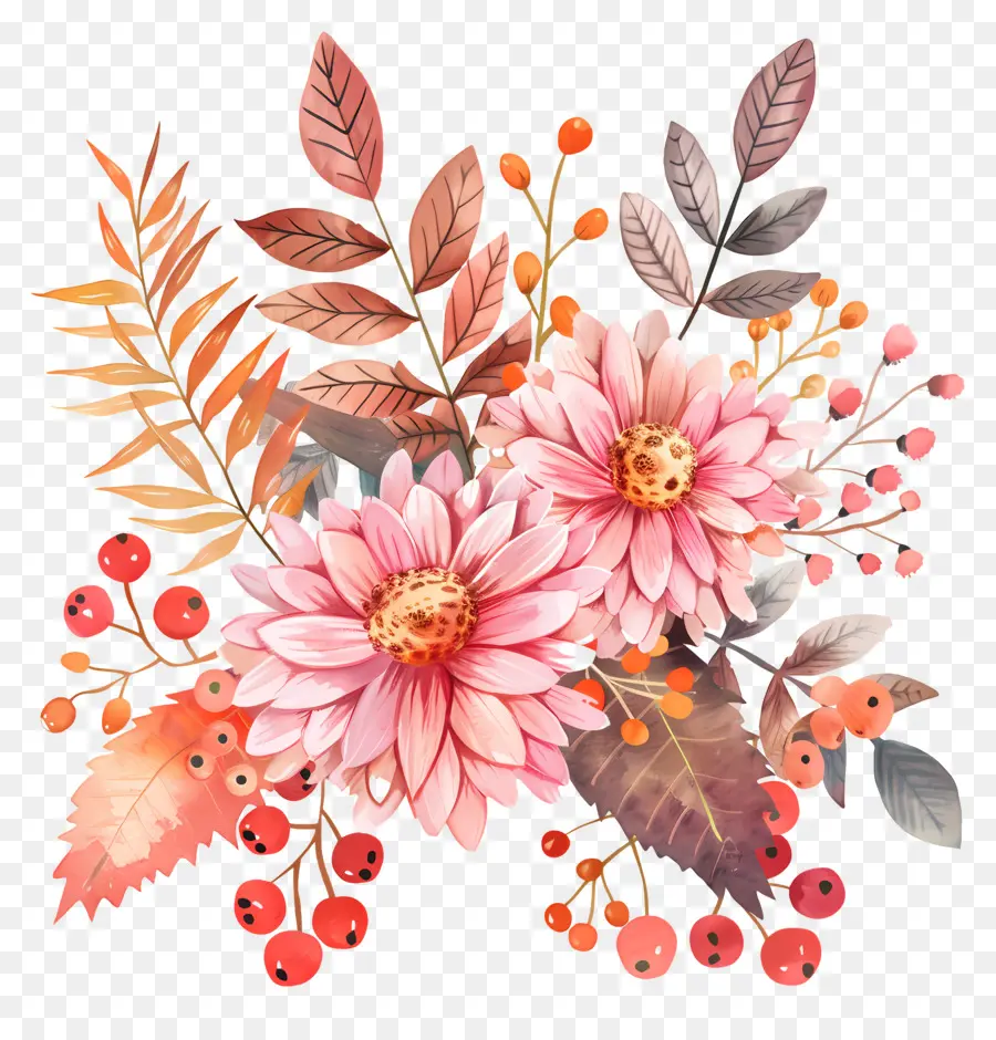 Fleurs D'automne，Fleurs Roses PNG