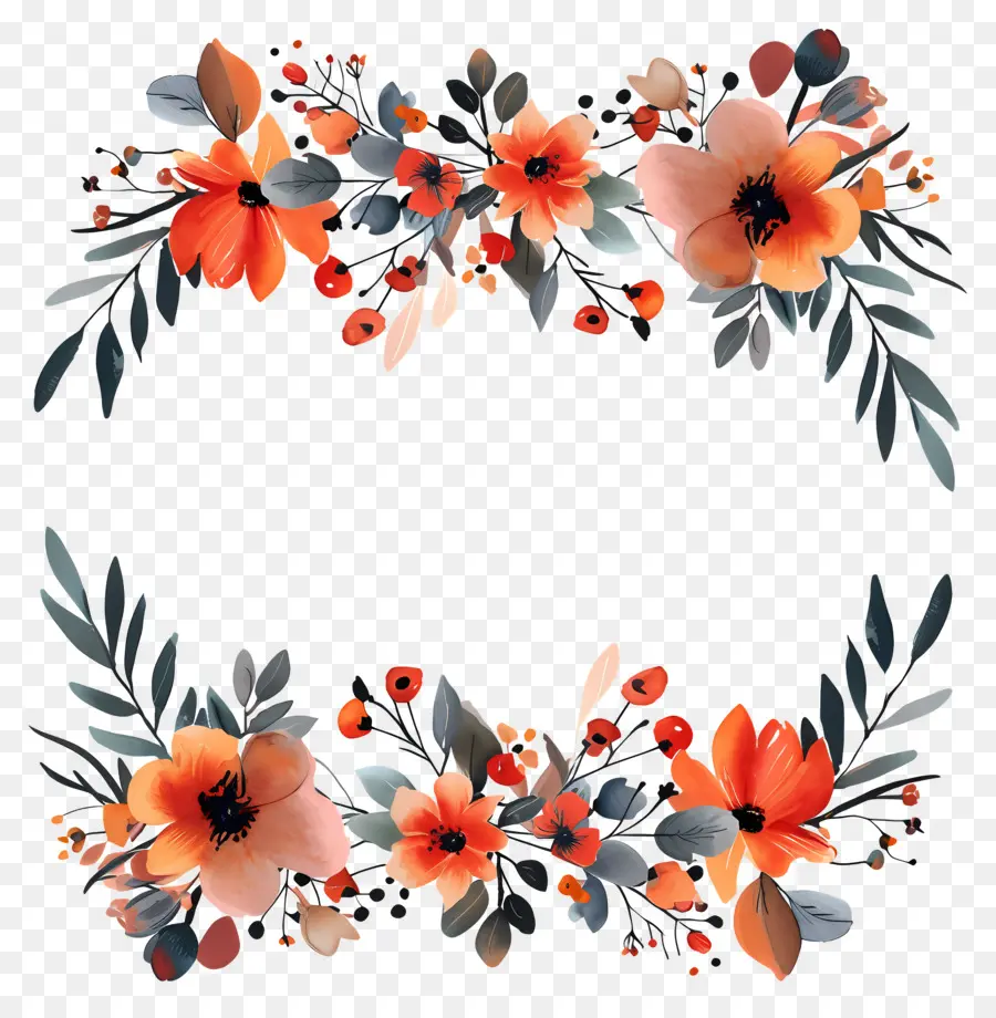 Fleurs D'automne，Fleurs Rouges Et Oranges PNG