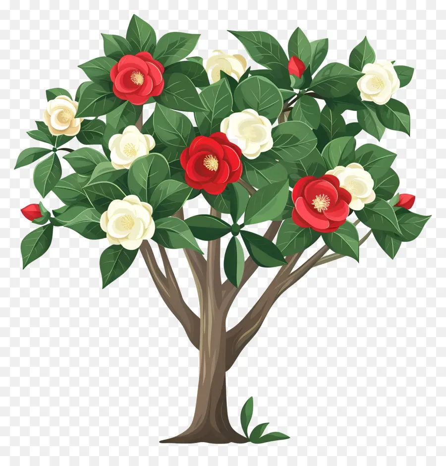 Arbre à Fleurs，Arbre à Fleurs Rouges Et Blanches PNG