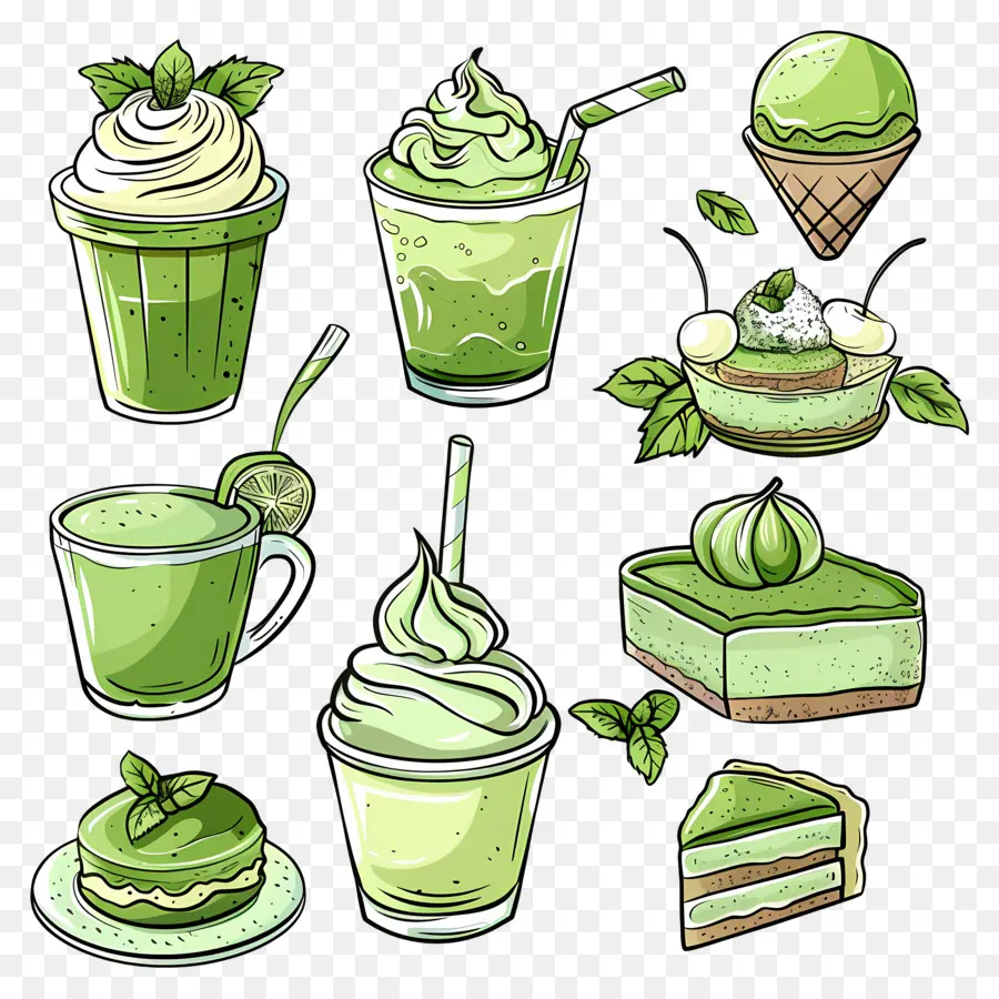 Desserts Au Matcha，Desserts Et Boissons Verts PNG