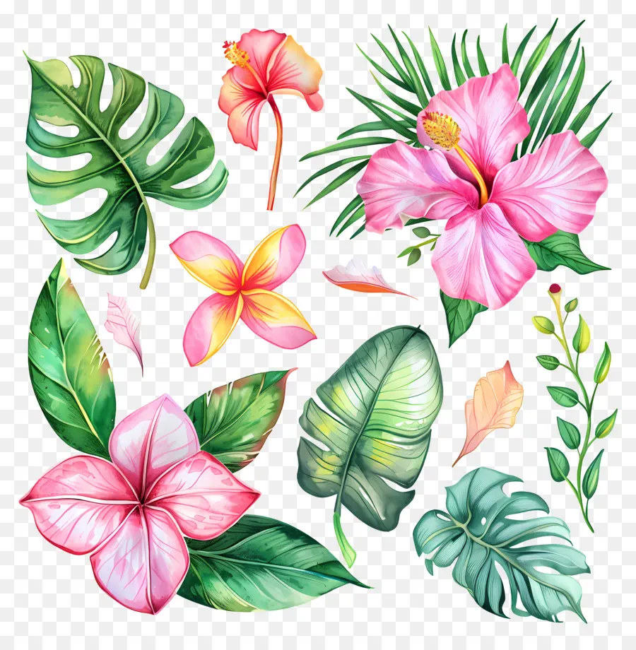 Fleurs Tropicales，Fleurs Et Feuilles Tropicales PNG