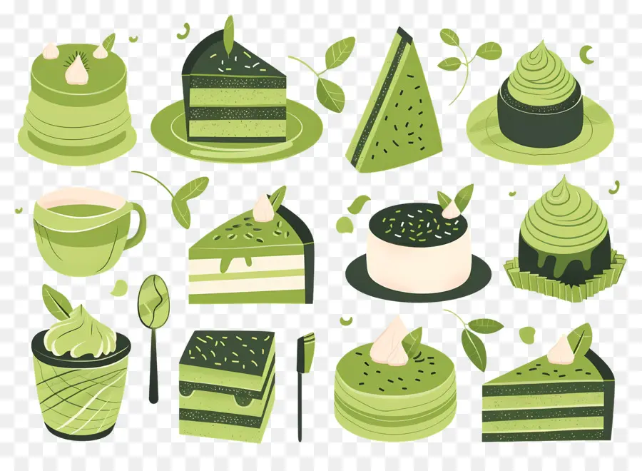 Dessert Au Matcha，Desserts étagés Verts PNG